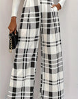 Button Plaid High Waisted Pants