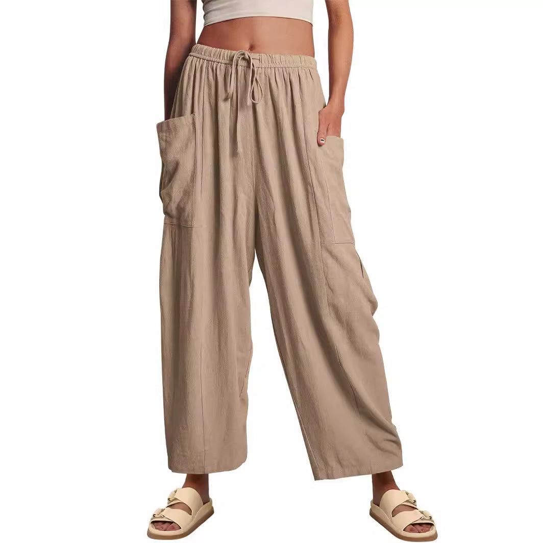 Elastic Waist Pleated Wide Leg Pants