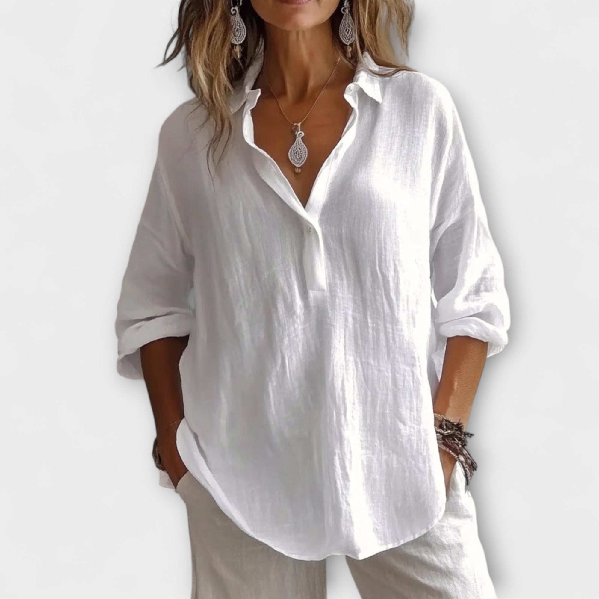 Soft Cotton Blend Blouse – Flowy, Elevated Essential for Workdays or Relaxed Weekend Looks