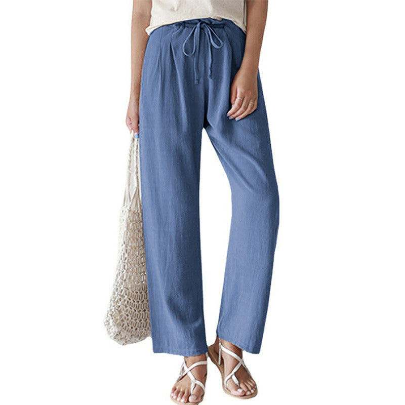 Elastic Waist Cotton Linen Straight Pants