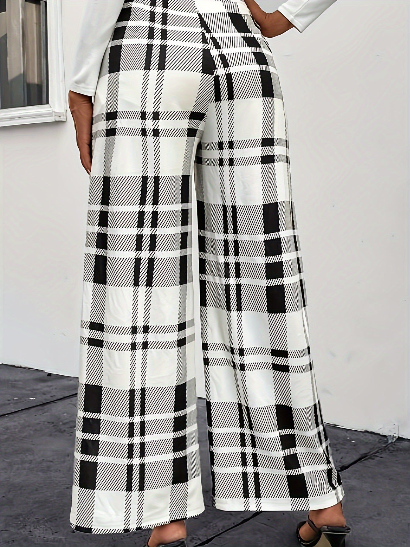 Button Plaid High Waisted Pants