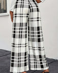 Button Plaid High Waisted Pants