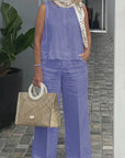 Sleeveless Cotton Linen Wide-Leg Pants Set