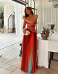 Hollow Out Tie-Dye Gradient Long Dress