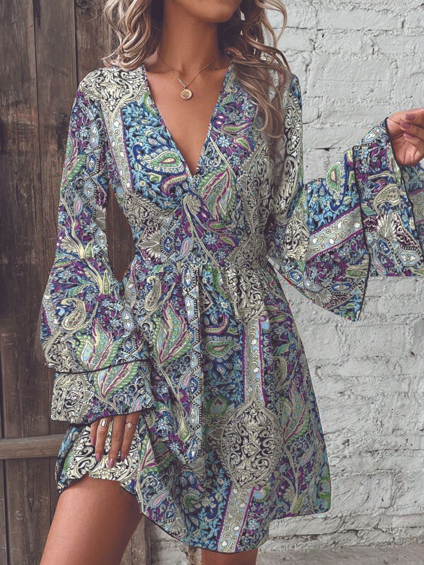 Vintage Print Flare Dress