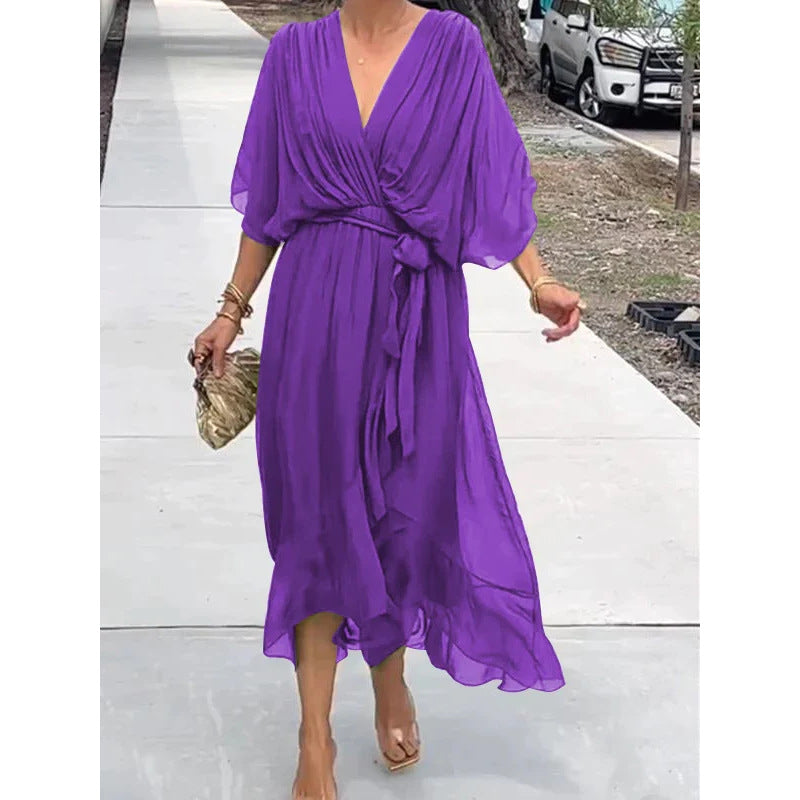 Tie Waist Batwing Long Dress