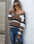 Color Block V-Neck Dropped Shoulder Sweater