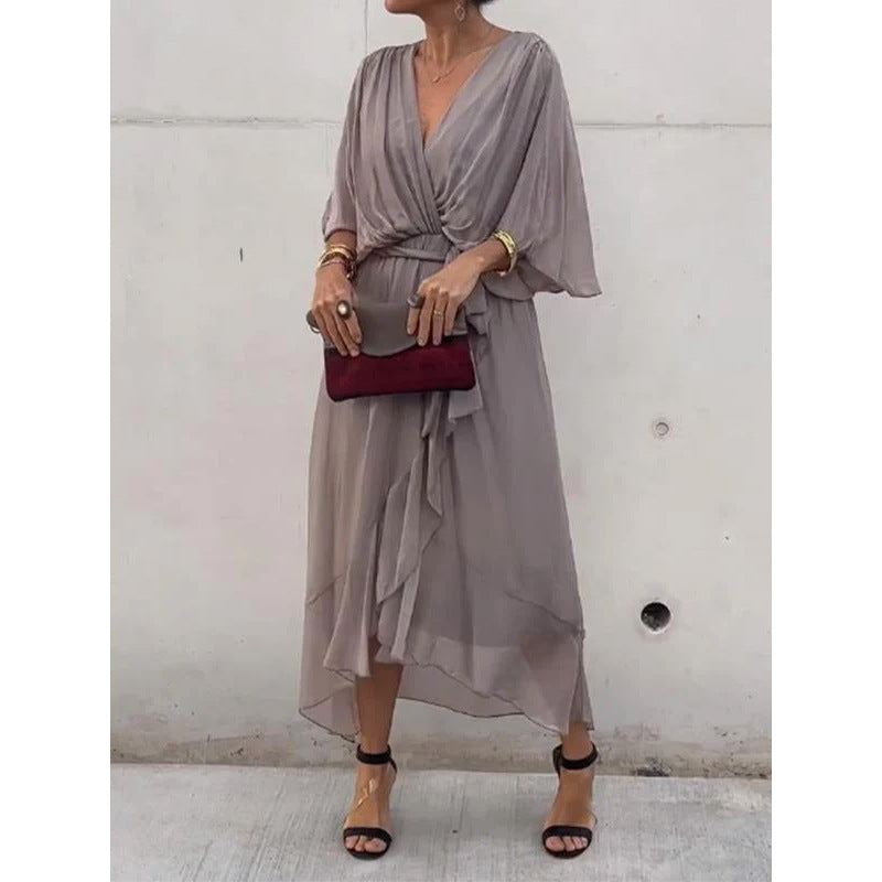 Tie Waist Batwing Long Dress