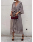 Tie Waist Batwing Long Dress