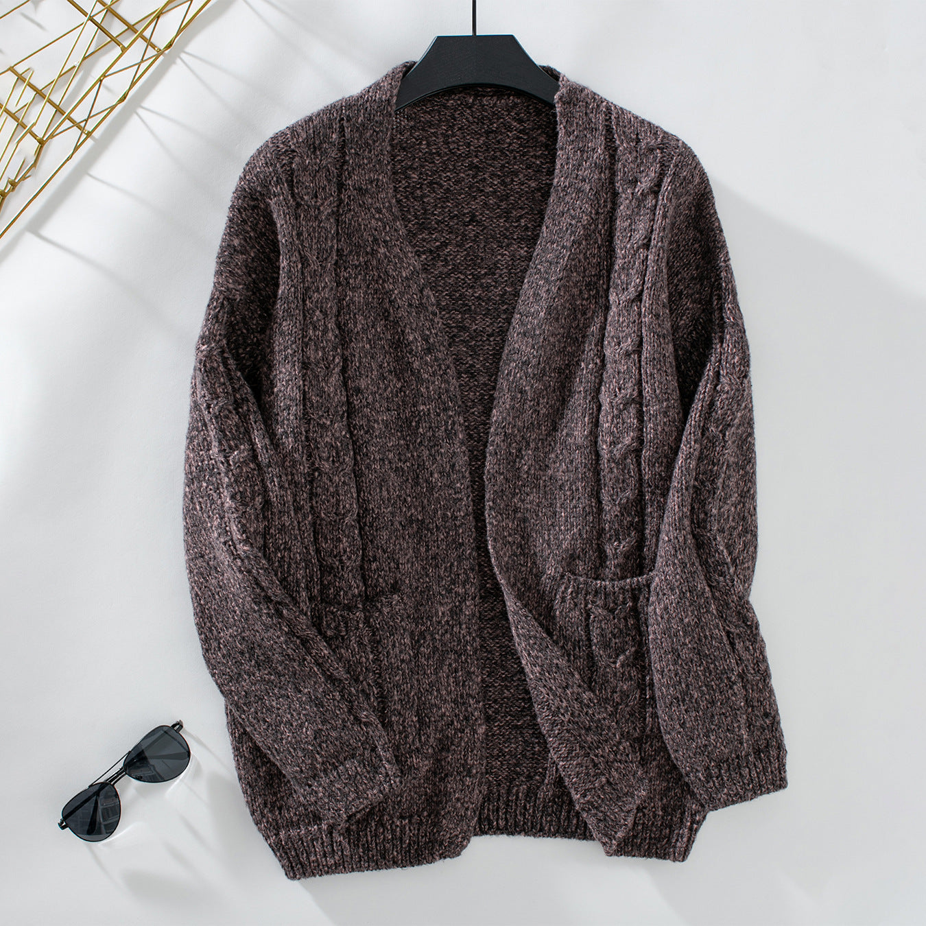 Cable Knit Open Front Long Sleeve Cardigan