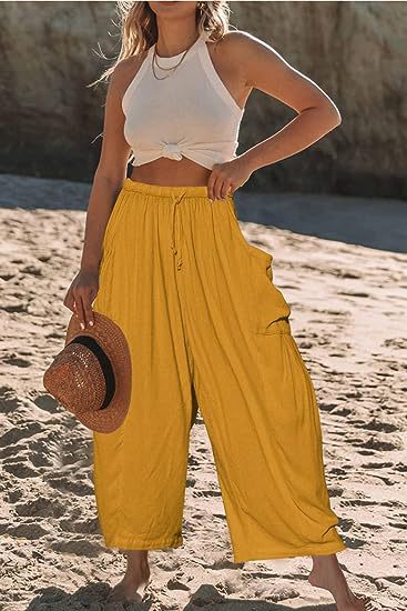 Elastic Waist Pleated Wide Leg Pants