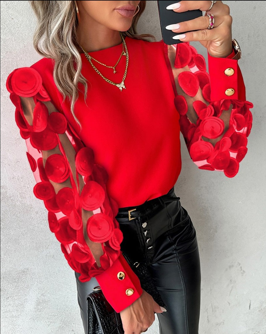 Petal Sleeve Round Neck Blouse