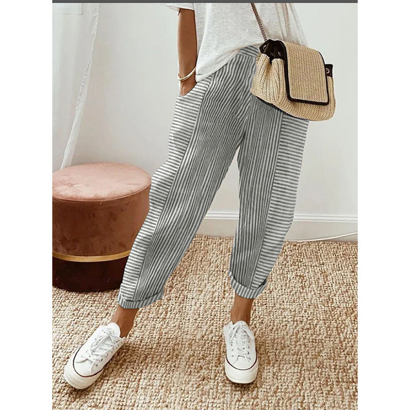 Casual Striped Stitching Pants