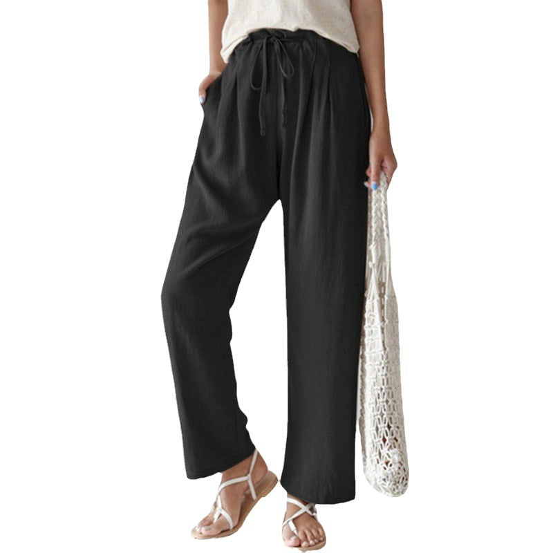 Elastic Waist Cotton Linen Straight Pants