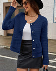 Women's Casual Knitted Cardigan Round Neck Long Sleeve