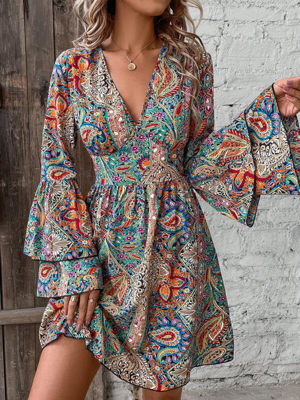 Vintage Print Flare Dress