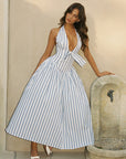 French Style Bow Halter Neck Dress