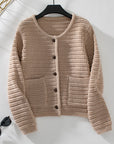 Solid Color Round Neck Knit Cardigan