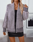 Women's Long Sleeve Checkered Waffle Knit Cardigan