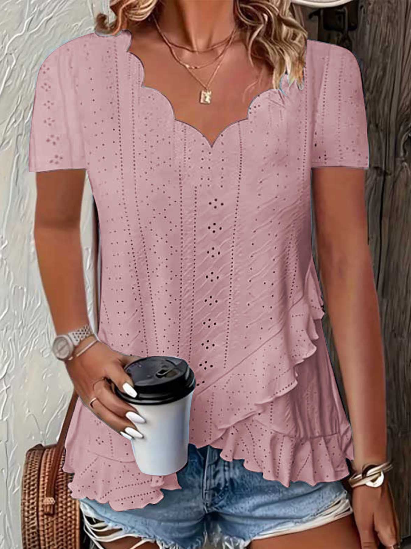 Summer Solid Color Jacquard T-Shirt