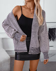 Women's Long Sleeve Checkered Waffle Knit Cardigan