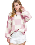 Women's Casual Style Plaid Contrast Color Sweater