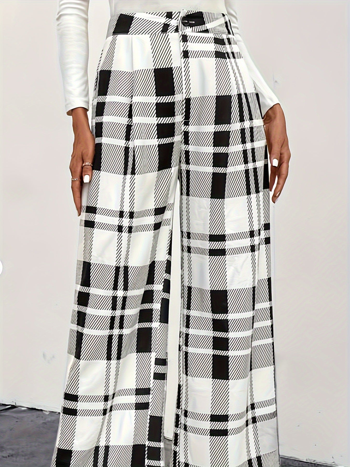 Button Plaid High Waisted Pants