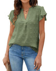 Trendy V-neck Pleated Sleeve Top