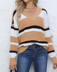 Color Block V-Neck Dropped Shoulder Sweater