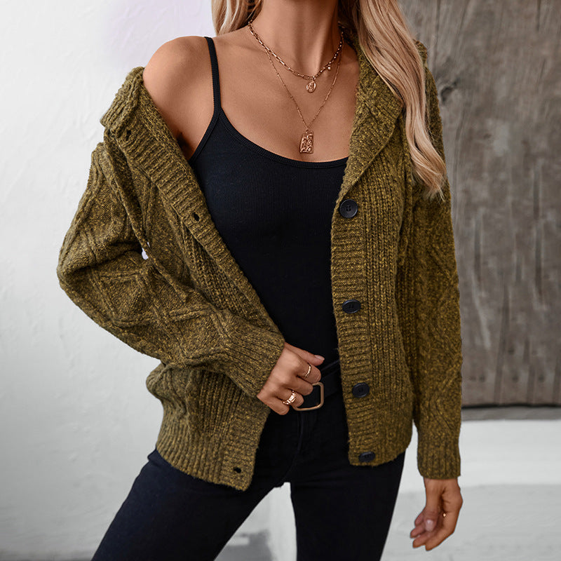 Women's Hooded Drawstring Knitted Cardigan