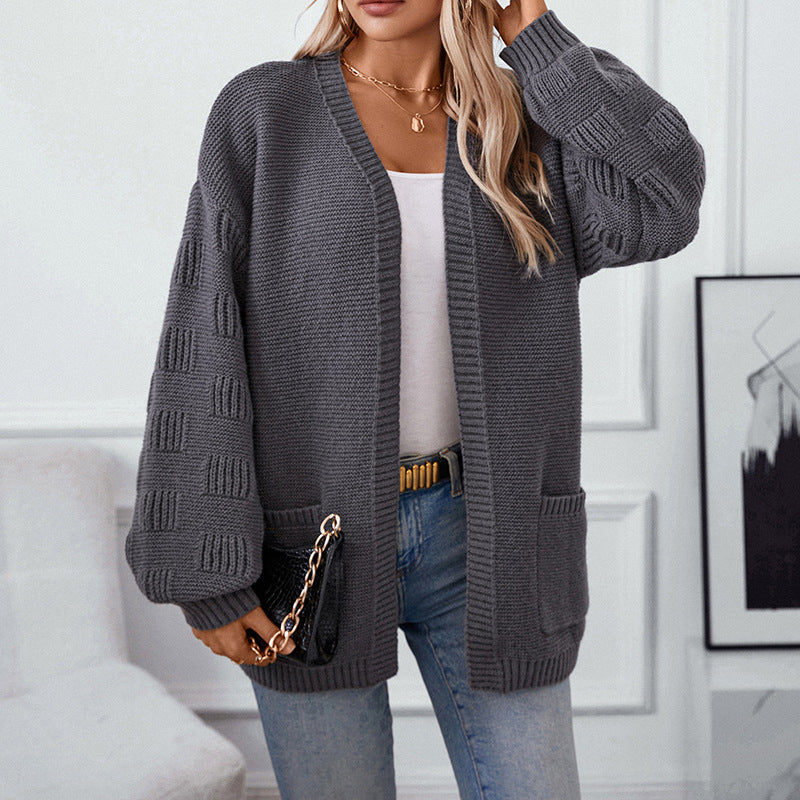 Loose Solid Color Long Sleeved Casual Cardigan