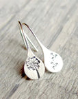 Delicate Silver Dandelion Drop Earrings