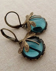 Unique Antique Gold Blue Crystal Earrings