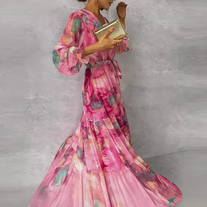 Chic Flower Print Midi Dress