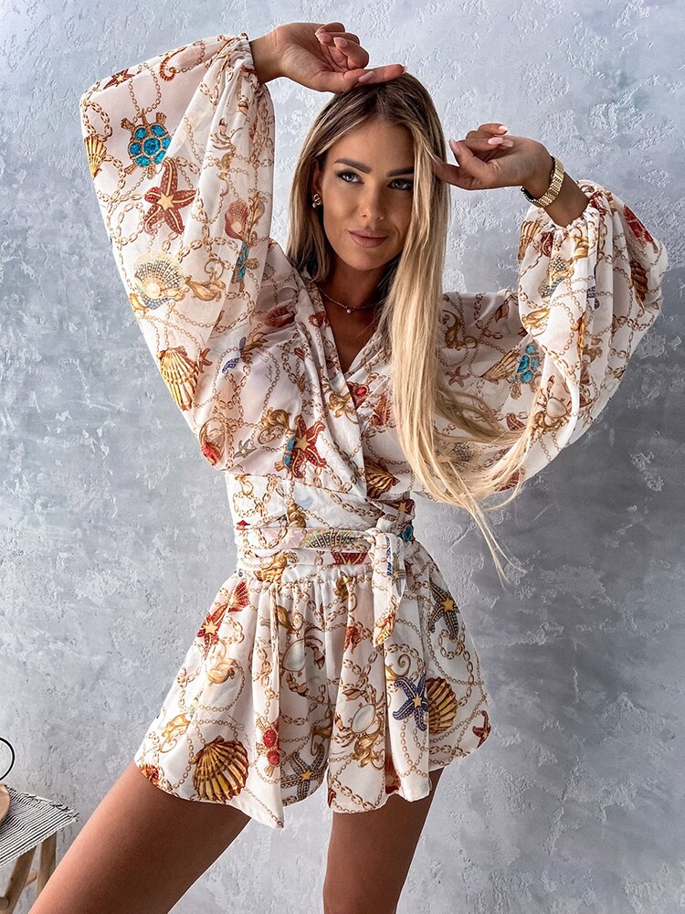 Stylish Long Sleeve Summer Wrap Jumpsuit