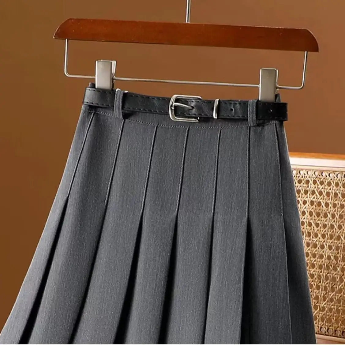 Stylish Belted Pleated Midi Skirt