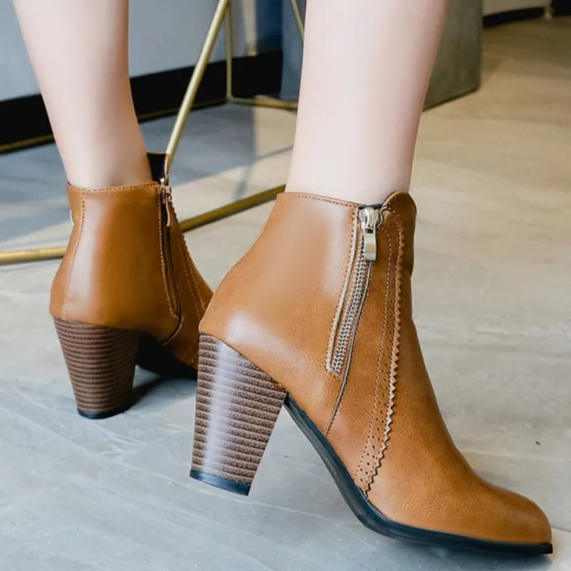 High Heel Ankle Boots with Double Zipper