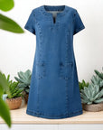 Soft Denim V-Neck Midi Dress
