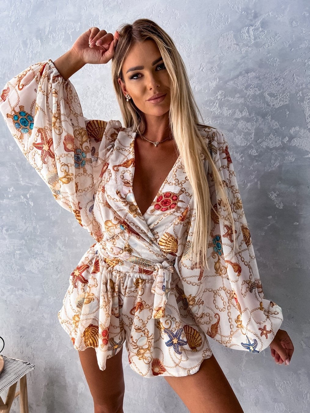 Stylish Long Sleeve Summer Wrap Jumpsuit