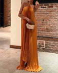Chic Pleated Halter Neck Maxi Dress