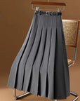 Stylish Belted Pleated Midi Skirt