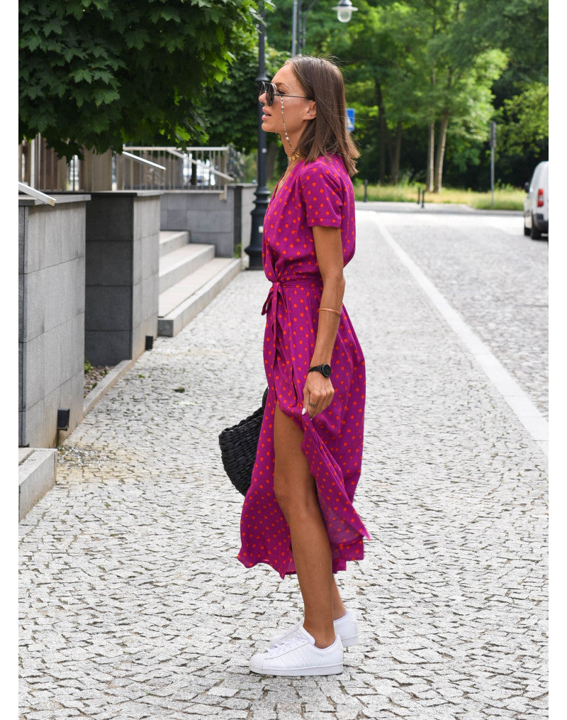 Casual Floral Wraparound Midi Dress