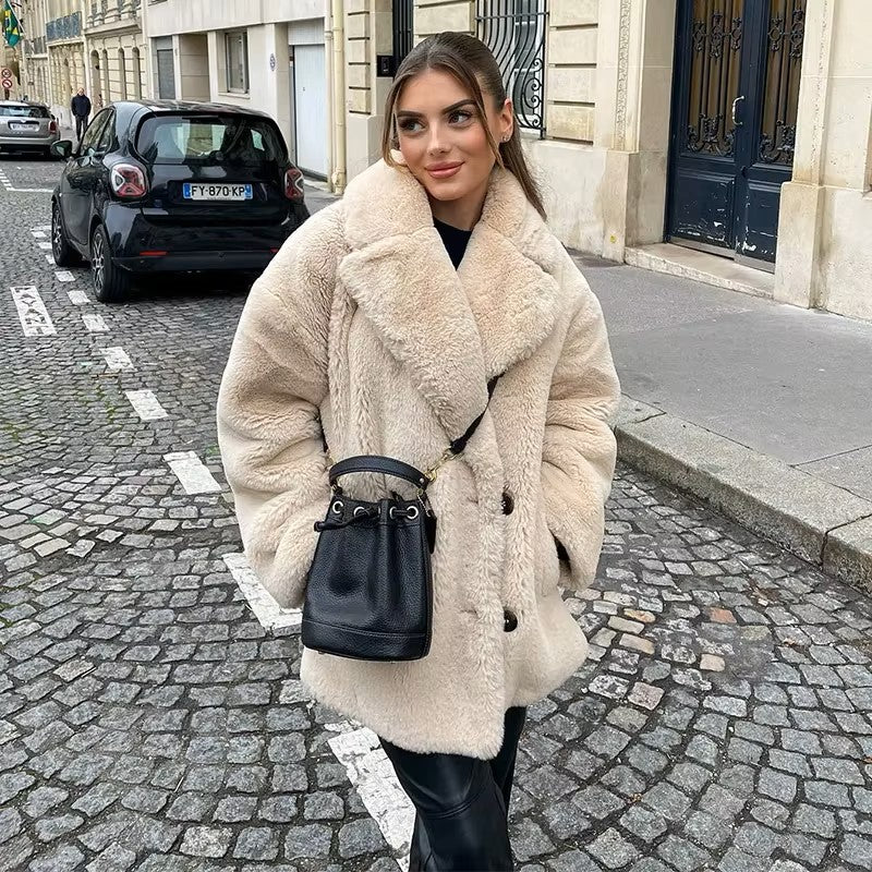 Elegant Long Faux Fur Coat Women