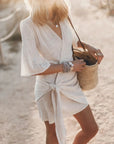 Chic Linen Dress with Classic V-Neck Cut