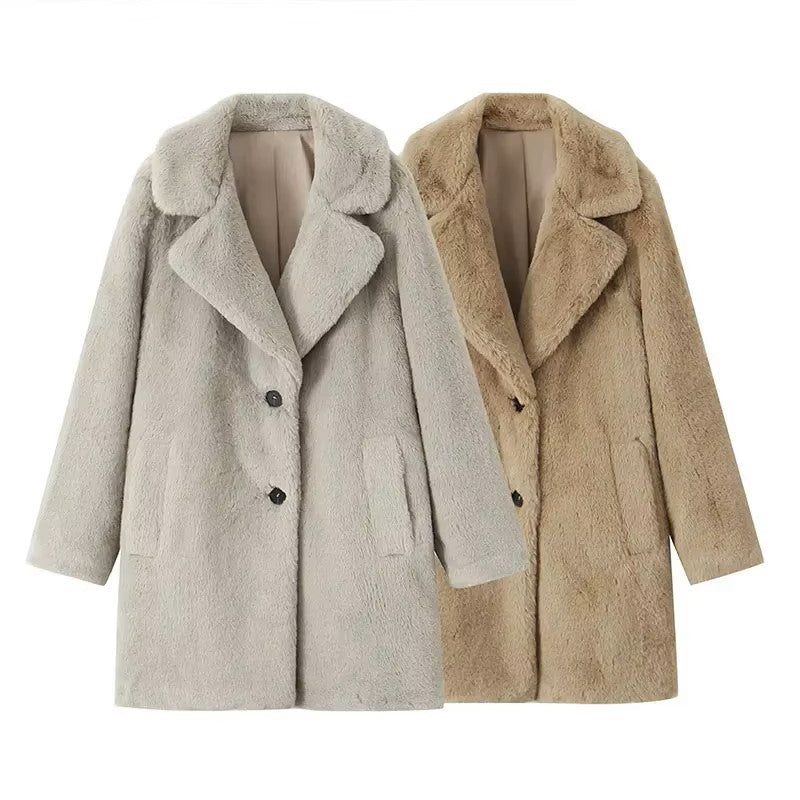 Elegant Long Faux Fur Coat Women