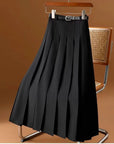 Stylish Belted Pleated Midi Skirt