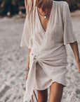 Chic Linen Dress with Classic V-Neck Cut