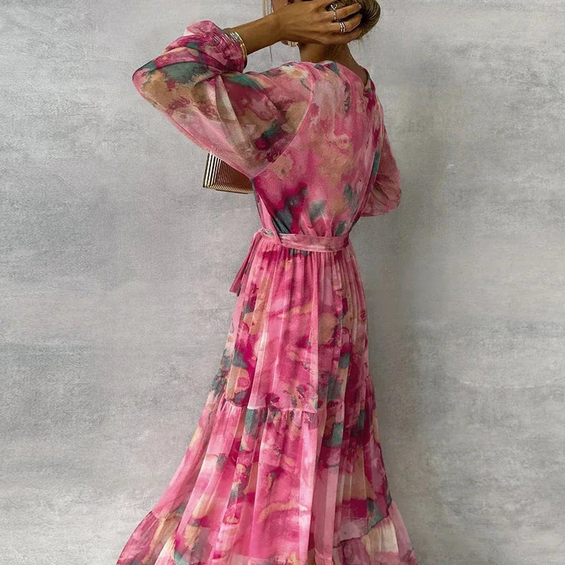 Chic Flower Print Midi Dress