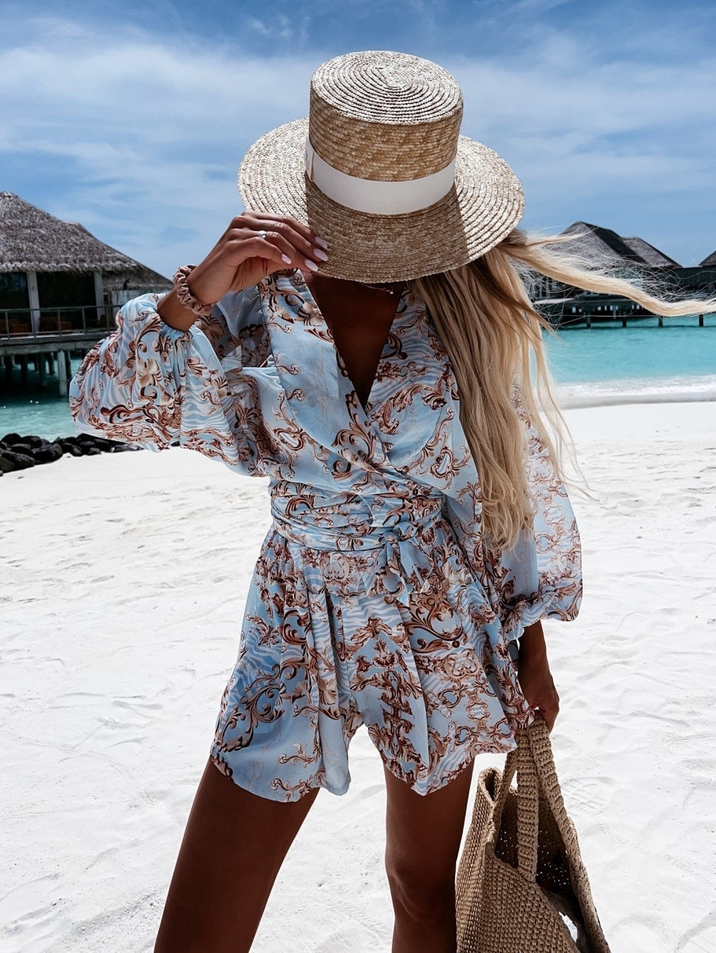 Stylish Long Sleeve Summer Wrap Jumpsuit