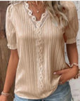 Casual V-Neck Lace Blouse
